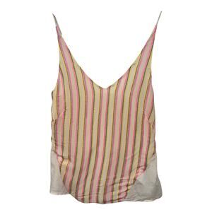 J Brand Womens Neon Pink Yellow Stripe Sheer V Neck Cami Tank Top Size Small